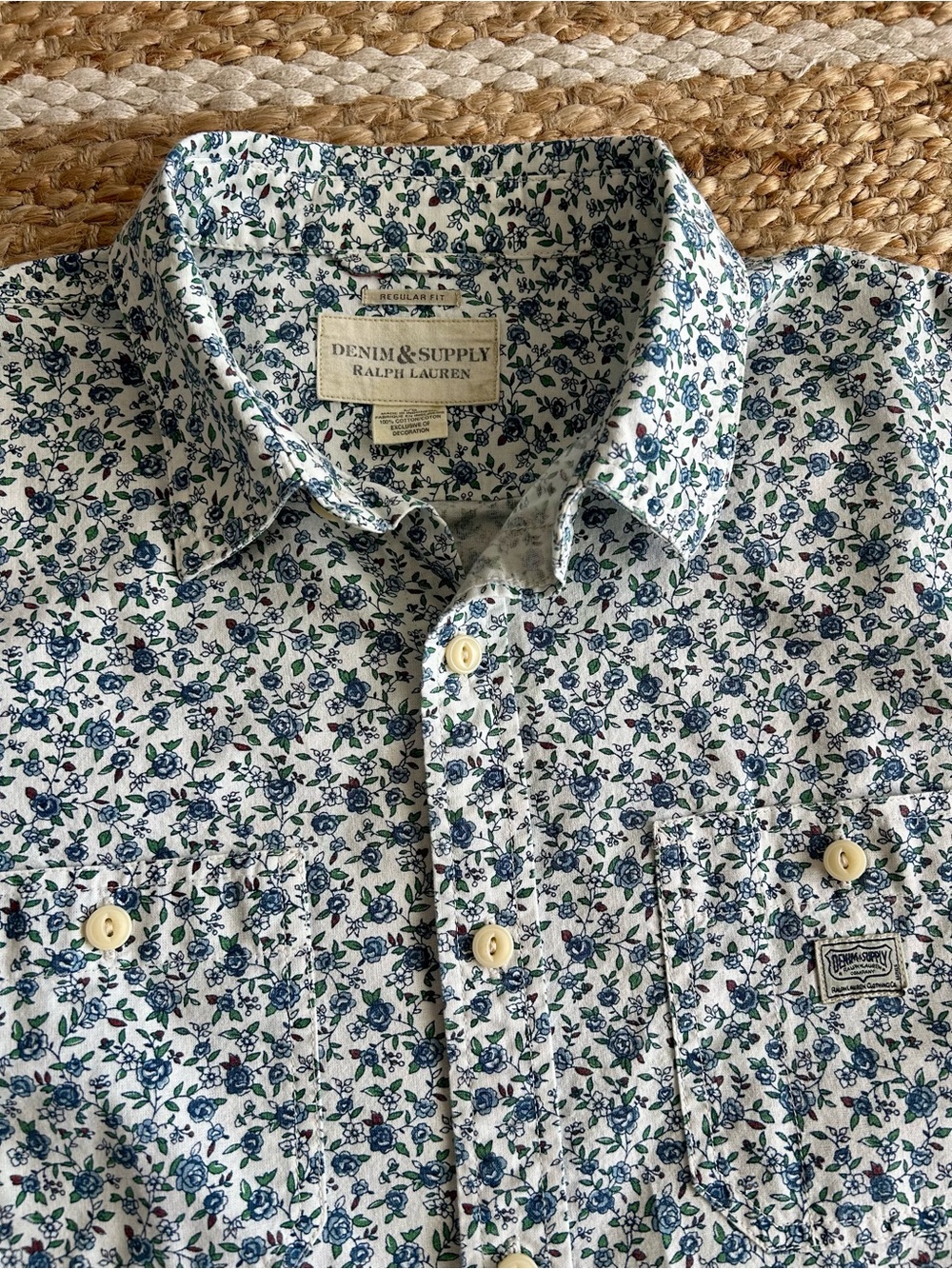 Ralph Lauren Denim & Supply Shirt Short Sleeve Button Down Blue Floral Print